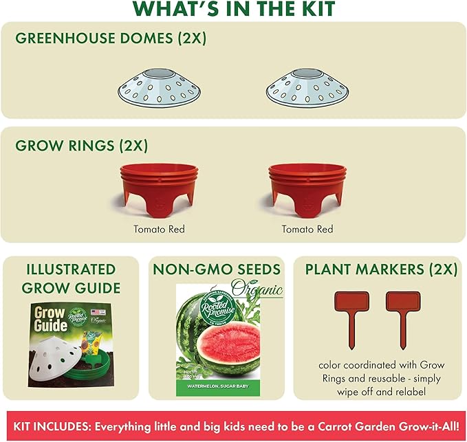 Kids Outdoor Watermelon Garden Kit - Complete Kit for Growing Your Own Watermelons from Seeds with Grow Rings and Greenhouse Germination Domes, Non-GMO Seeds, BPA-Free