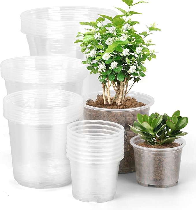 4/5/6/7 Inch Clear Nursery Pots with Drainage Holes, 28 Pack Nursery Pots Variety Pack, Durable Transparent Plastic Pots for Plants, Seed Starter Pots, Garden Flower Orchid Pots(4+5+6+7 Inch)