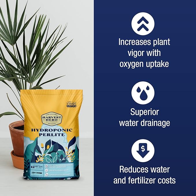 Perlite Horticultural Soil Amendment – Enhances Drainage and Aeration for Plants, Ideal for Root Cuttings, Seedlings, and Hydroponic Systems, OMRI-Listed, 100% Organic (24 QT)