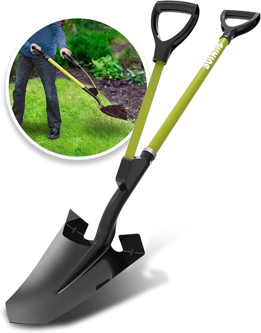 Sun Joe SJ-SHLV07 Shovelution Strain-Reducing Spear Head Digging Garden Shovel, 9-Inch Steel Head, Patented Shovelution Auxiliary Handle
