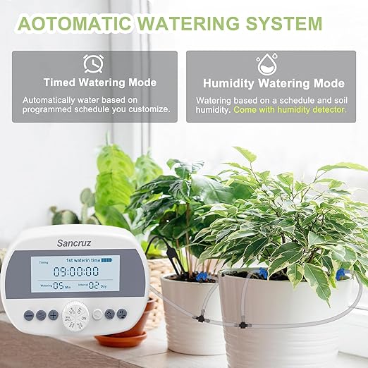 Automatic Drip Irrigation System Kit, 15 Potted Plants Indoor Automatic Watering System, Drip Irrigation System for Garden with Water Timer and LCD Display, Easy DIY Watering Device