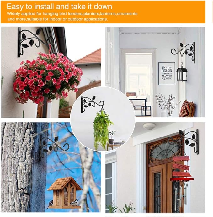 KABB 2 PCS Metal Hanging Hook Plants Brackets, 12 Inch Iron Wall Mount Bracket Durable Rust-Resistant Plant Hanger Hook for Hanging Plants Bird Feeder Wind Chimes Lantern