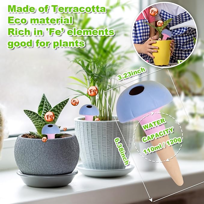 Self Watering Planter Insert Terracotta Watering Spikes Premium Plant Watering Devices Irrigation Dripper Self Watering Spikes Automatic Plant Accessories 4 Packs
