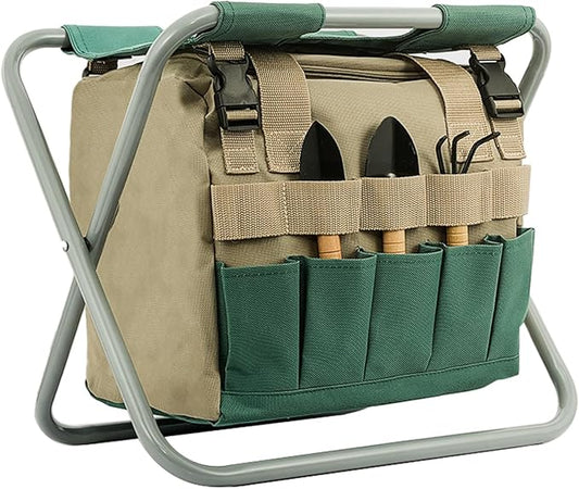 Folding Gardening Stool with Detachable Storage Tote Bag, Multifunctional Gardening Tools Set Organizer for Fishing and Camping,Portable Garden Chair Seat for Adults - Without Tools