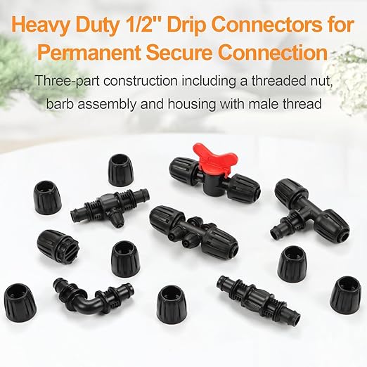25 Pieces 1/2 Inch Drip Irrigation Fittings Kit, 1/2'' Drip Line Anti-Drop Barbed Locked Nut Connectors for Drip Irrigation System 1/2 Inch Drip Irrigation Tubing
