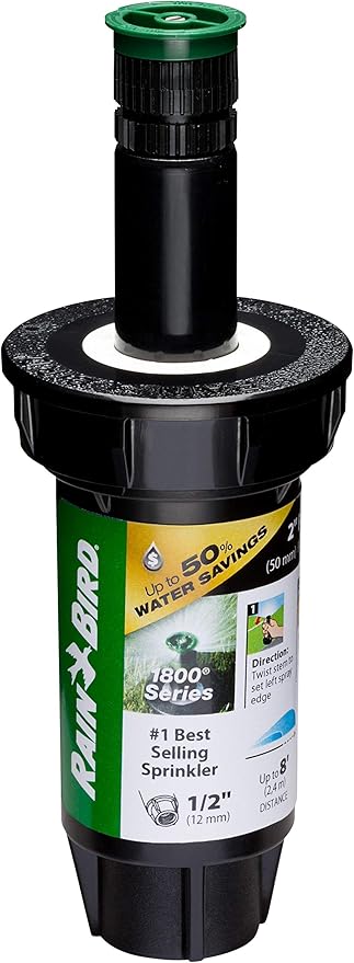 Rain Bird 1802AP8PRS Pressure Regulating (PRS) Professional Pop-Up Sprinkler, Adjustable 0 - 360° Pattern, 6' - 8' Spray Distance, 2" Pop-up Height