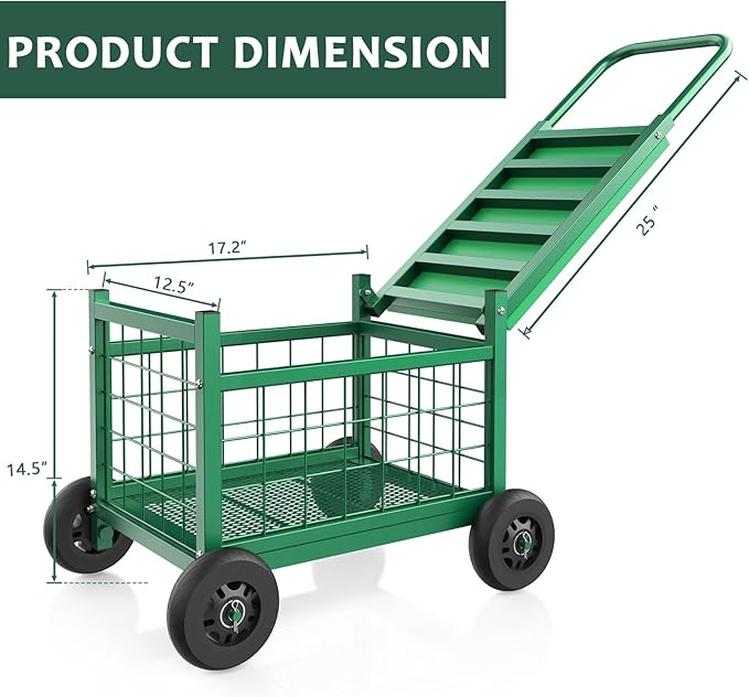 FLINTER Rolling Garden Work Seat with Wheels, Heavy Duty Garden Cart with Seat - Garden Rolling Cart Stools w/Wheels for Seniors