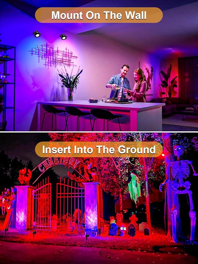 ZUCKEO 15W Christmas Spotlights Outdoor Spot Lights RGB Color Changing Landscape Lights, 120V Waterproof LED Spotlight with Remote & Plug for Yard Garden Path House Halloween Decorations (2Pack)