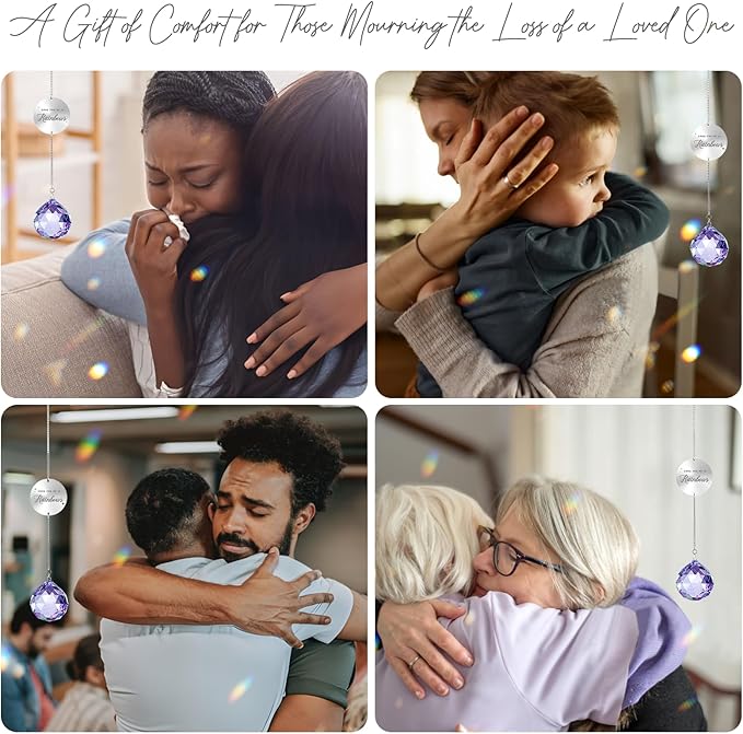 Memorial Gifts for Loss of Loved One, Unique Sympathy Idea, Purple Crystal Ball Grief Suncatcher, Rainbow Bereavement Box for Mom Dad Husband Son Daughter