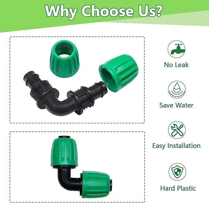 12 Pack 1/2 Inch Drip Irrigation Elbow (1/2" ID x 0.65" OD), Drip Line Irrigation Locked Barbed 90 Degree Elbow for 1/2'' Irrigation Tubing Anti Leak Irrigation System Elbow Fittings