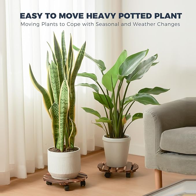Bamworld Plant Stand Indoor Plant Caddy with Wheels 2 Pack 12in Rolling Plant Stand Outdoor Planter Caddy Flower Cart Plant Dolly for Large Plants Plant Rollers