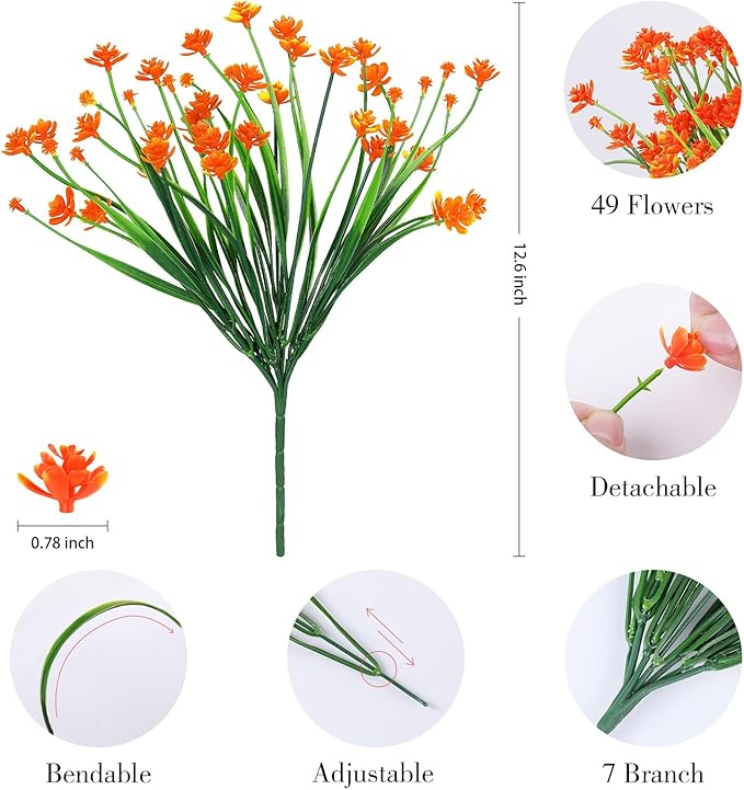 24 Bundles Artificial Fall Flowers Outdoor,No Fade Fake Plastic Flowers,Faux Autumn Plants for Thanksgiving Xmas Decor,Hanging Planters Indoor Outside Garden Porch Window Box Home Wedding