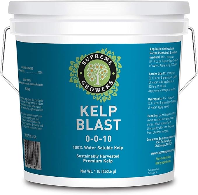 Kelp Blast Concentrate 5lb Bucket Makes 470 Gallons by Supreme Growers Water Soluable Kelp Contains Elements and Vitamins That Enhance Plant Growth and Soil Fertility