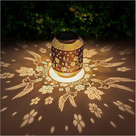 Hummingbird Solar Lanterns Outdoor Waterproof Garden Decor Birthday Gifts for Women Mom Grandma, Hanging Solar Lights Metal Lantern Decoration Outside for Yard, Patio, Backyard, Porch