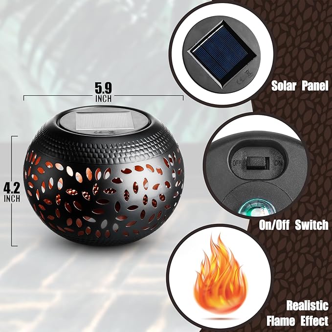 Reginary Solar Table Lantern Outdoor Waterproof Dancing Flame 7 Color Changing 2 Modes Metal Tabletop Light Desktop Decorative Lamp Auto On/Off Dusk to Dawn for Desk Patio Garden Pathway Yard