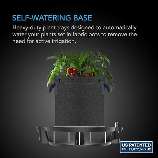 AC Infinity Self-Watering Fabric Pot Base XL, 4-Pack Auto-Irrigation Water Delivery System with Reservoir Meter, Extra Large Elevated Plant Saucers for Indoor Grow Tents, Greenhouses, Outdoor Gardens