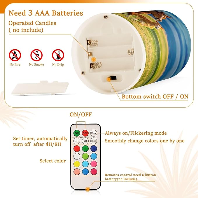 Flickering Flameless Candles, Beautiful Horses Summer Field LED Candles with Remote Timer, Set of 2 Battery Operated Candle for Valentine Wedding Birthday