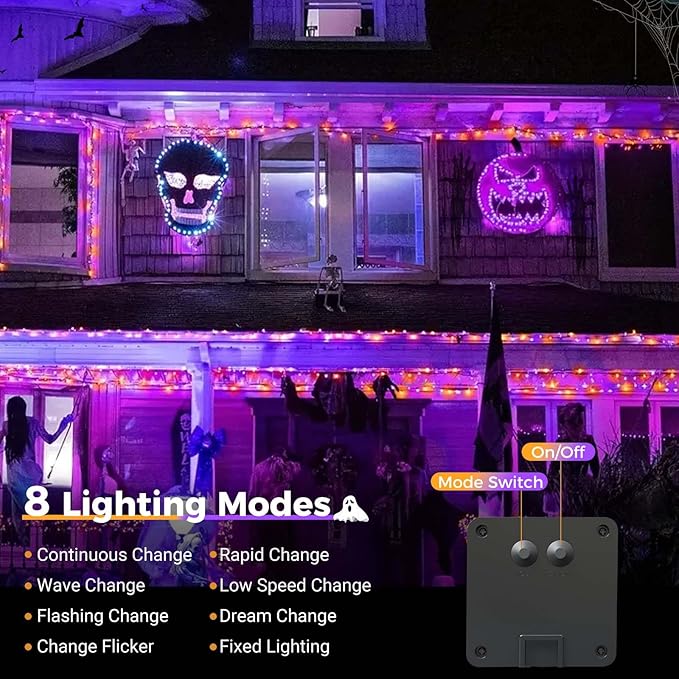 btfarm 4 Pack Solar Halloween String Lights Outdoor, 480LED 156Ft Orange Purple Solar Lights Waterproof Outside, 8 Modes Tree Twinkle Light Solar Powered for Garden Yard Patio Party Decorations
