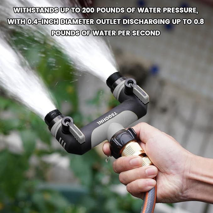 3/4-Inch Garden Hose Splitter, Outdoor Faucet Adapter, Patio Hydrant Manifold - Designed for Multiple Irrigation System Sprinkler Timers, 2-Way Hose Bib Valve-gray