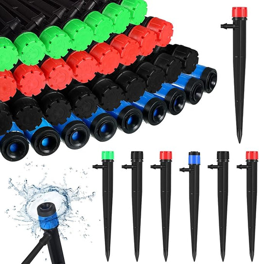 Mudder 100 Pieces 5.2 Inches Drip Emitters Fan Drip Emitters for 1/4 Inch Drip Irrigation Tubing 360 Degree Adjustable Irrigation Drippers Micro Spray Irrigation Drippers Stake Drip Emitter Plastic
