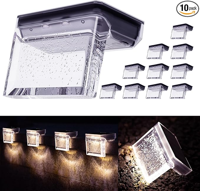 Solar Deck Lights Outdoor 10Pack LED Step Fence Patio Wall Lights Garden Pathway Decoration Lighting (Warm White)