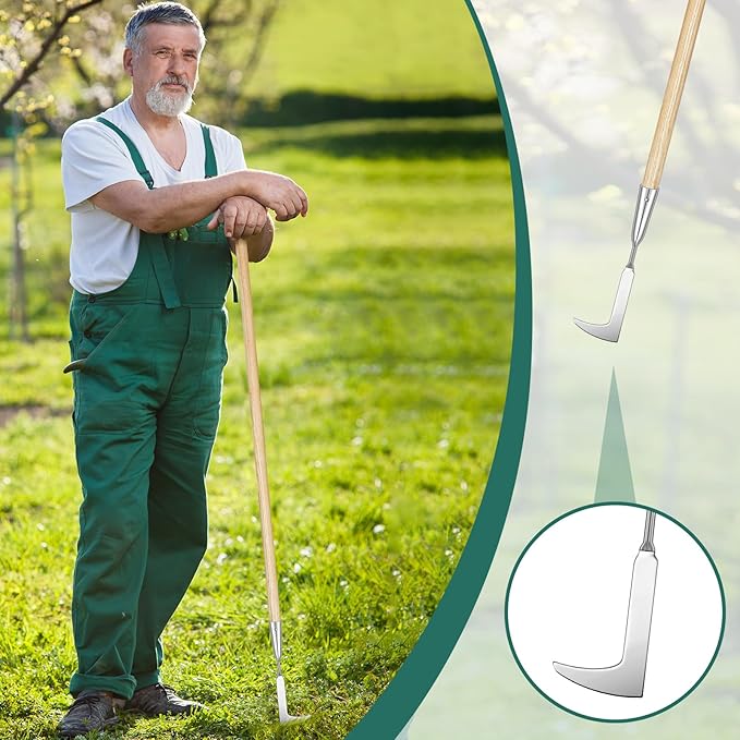 Lothee Garden Long Handle Crack Weeder 54 Inch Stainless Steel Crevice Weeding Tool L Shaped Weed Puller Tool Weed Remover Tool Long Handled Manual Weeders for Lawn Yard Patio Gardening Grass Cutter