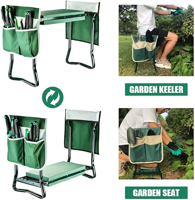 Garden Kneeler and Seat Stool Heavy Duty Garden Folding Bench with Large RemovableTool Pocket Gloves and Soft EVA Kneeling Pad for Gardening Lovers