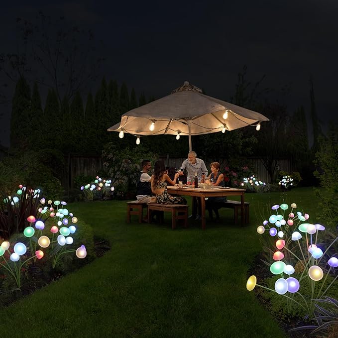 Solar Garden Lights, 4-Pack Dual Mode LED Solar Mushroom Lights, Waterproof Firefly Outdoor Decor for Yard, Patio, and Pathway – Colorful Jellyfish Ambiance