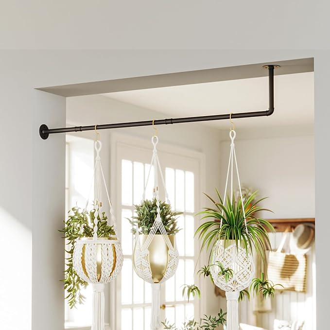 Bamworld Hanging Planters for Indoor Plants Plant Hanger Indoor Hanging Plant Holder Window Plant Shelves Metal Rod(Pot&Plant Not Included) 42in