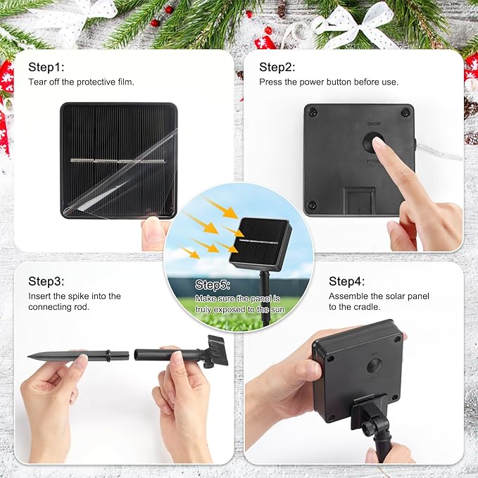 Solar Christmas Lights Outdoor Waterproof, Meteor Shower Lights Solar Powered, 16 Inches 8 Tube 288 LED Solar Icicle Tree Lights for Tree Bushes Holiday Parties Christmas Patio Decor, Pure White