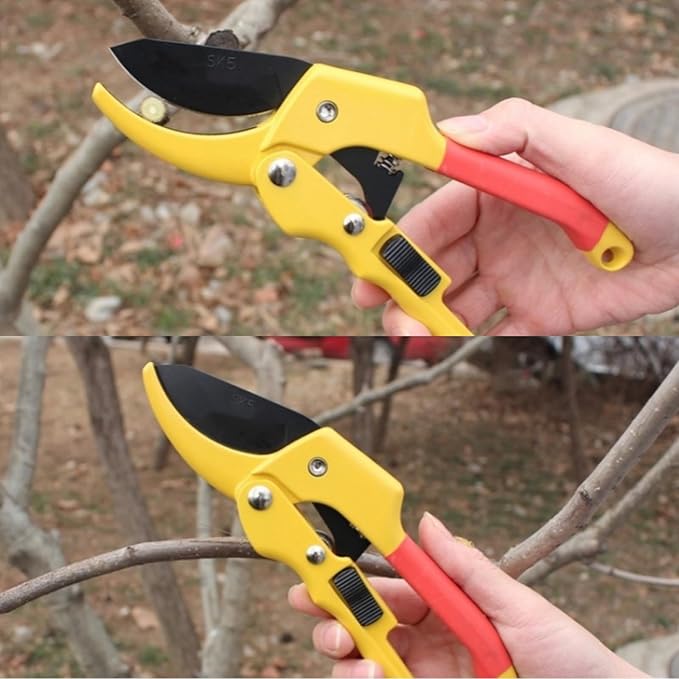 Premium 8 inch garden clippers, 3 Times Easy to Work, Arthritis Weak Hand Snips (Pulley lever -pruners- Yellow)