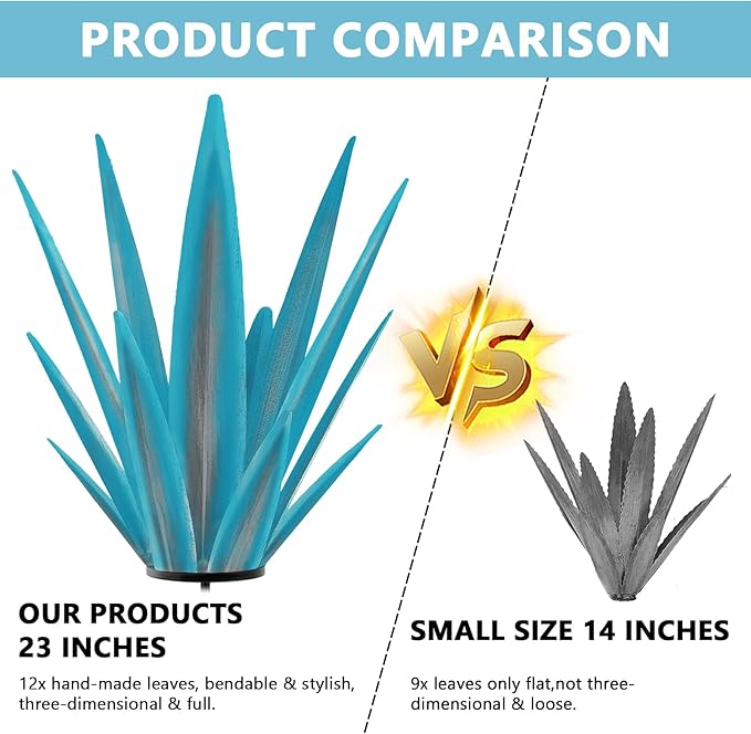 Enlarge Metal Plants Tequila Rustic Sculpture, Outdoor Patio Yard, Home Decor Hand Painted Agave Garden Statue, Outdoor Lawn Ornaments Yard Stakes for Mom Gift (1 Big Blue)