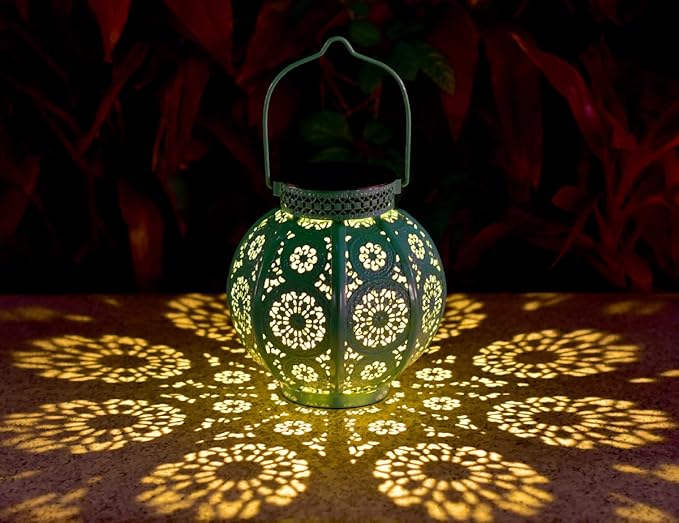 Bohemian Garden Solar Lanterns, Set of 2 Moroccan Outdoor Waterproof Landscape Solar Lights for Backyard Pathway Patio Tree Table Decor (Turquoise)