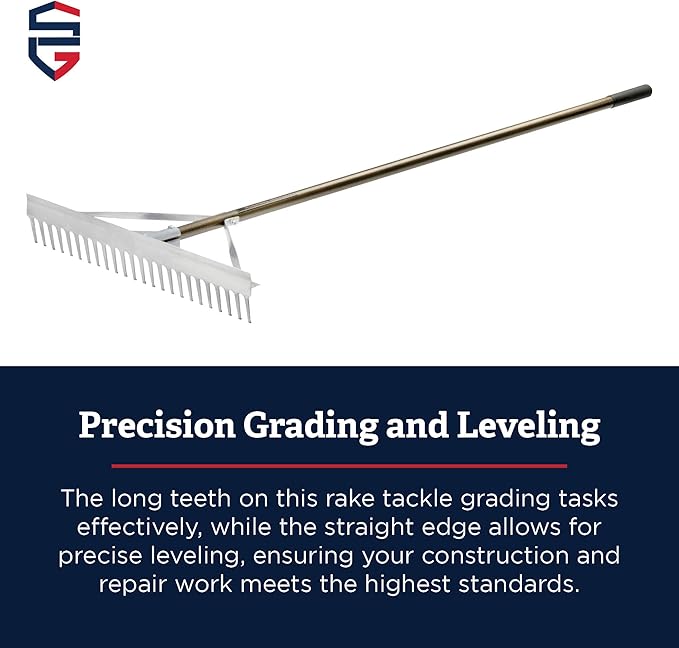 30-Inch Landscape Rake | Straight Tooth Lake Rake for Golf Courses and Pro Clubs, Rock Rake for Maintenance Work and Golf Enthusiasts | Designed for Construction and Repair