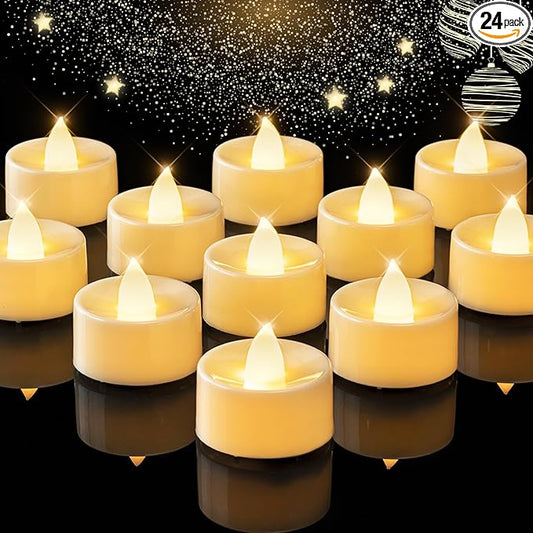 BEICHI Flameless Candles, 24Pack Battery Operated Candles, LED Tea Lights Candles Battery Operated, Flickering Fake Candles for Wedding Party Home Decor- Warm White, Ivory Base