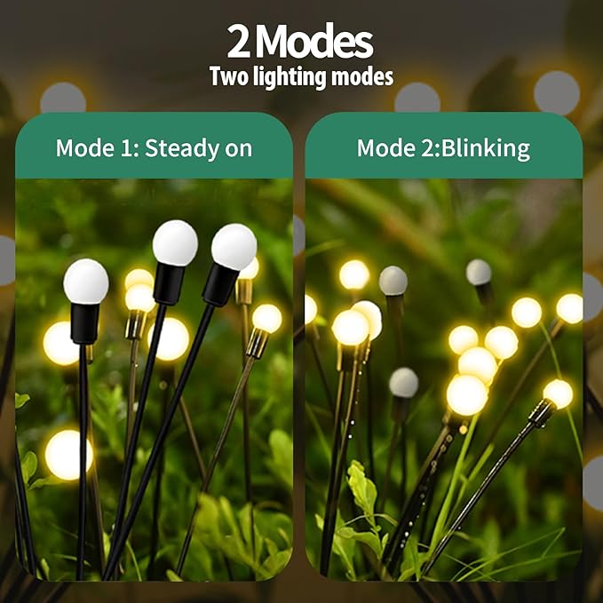 Solar Garden Lights, 4 Pack 32 LED Outdoor Firefly Lights, Waterproof Solar Pathway Lights, Swaying Decorative Solar Lights for Yard, Patio, Pathway, and Garden, Warm White Glow