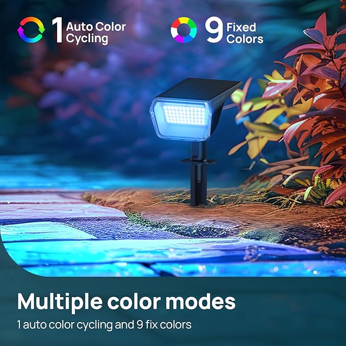 Linkind Solar Lights Outdoor, 50 LEDs Color Changing Spotlights, Solar RGB Light with 10 Lighting Modes and IP67 Waterproof, Multicolor Outdoor Lighting for Yard, Garden, Landscape Decorations, 4Pack