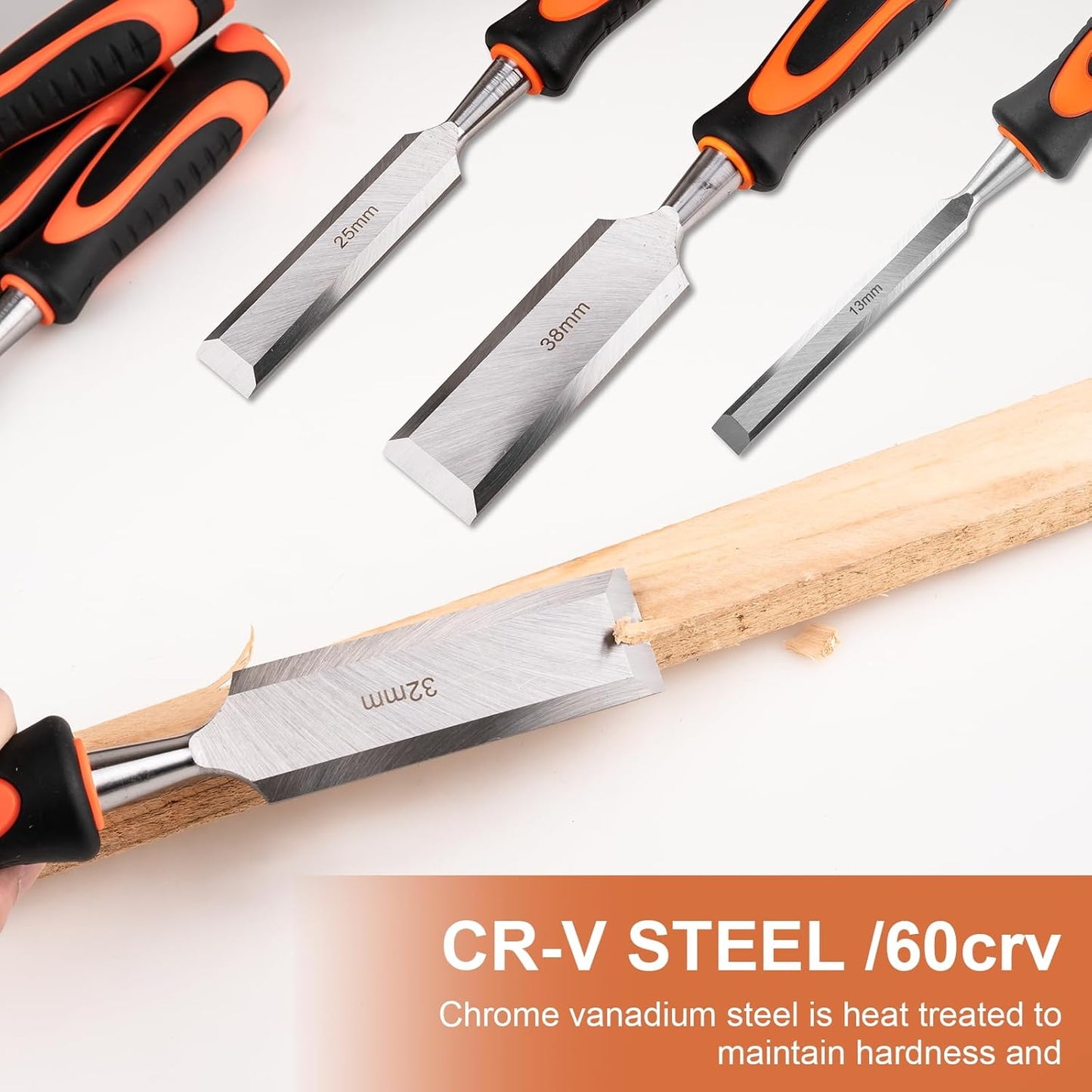 10Pcs Wood Chisel Sets, 6Pcs Premium Wood Chisels with Honing Guide, Sharpening Stone & Carpenter Pencils, Wood Carving Tools Kit for DIY & Professional Use (6-38mm)