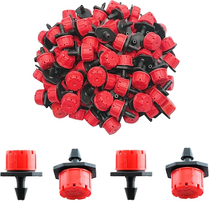BEADNOVA Drip Emitter 150 Pcs 360 Degree Drip Line Emitter Adjustable Dripper Emitters for Drip Line 1/4 Inch Irrigation Tube Watering System Gardening (Red)