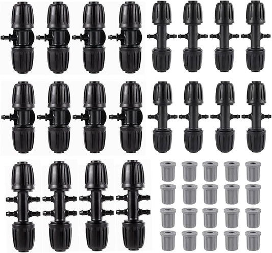 40 Pcs Barbed Tee 1/2 Inch to 1/4 Inch Drip Irrigation Fittings Kit for (1/2'' ID x 0.60''-0.63'' OD) 16mm Irrigation Tubing Anti-Drop Barbed Connectors 8 Tee,8 Four-way,4 Six- way,20 End Caps