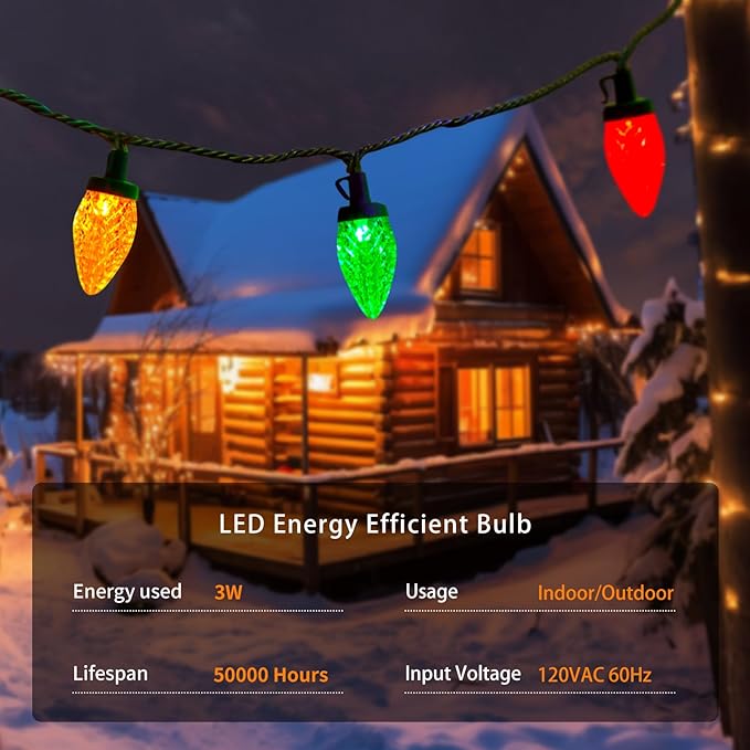 SURAIELEC C9 Christmas Pathway Lights, 25FT Outdoor Christmas Light with 25 Stakes, 25 Multicolored LED Bulbs, Connetable String Lights for Yard, Walkway, Driveway Decor, Waterproof, UL Listed