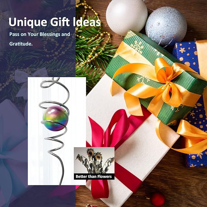 Multi Color Wind Spinner Tail Gazing Ball Spiral Decorative Wind Spinner Sun Catcher Visual Illusion Wind Spinner Stabilizer Indoor Outdoor Garden Decoration Wind Sculptures-13in Height