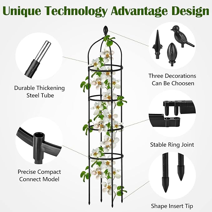 Garden Obelisk Trellis for Climbing Plants Outdoor 6 Ft Rose Bush Round Trellis for Pots Rustproof Metal Plant Flower Trellises for Clematis Vine Jasmine Support Outdoor Indoor