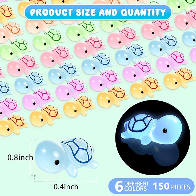 50PCS Luminous Mini Resin Turtles Sea Turtles Figurines Glow in The Dark, Cute Tiny Turtles Bulk for Cake Toppers Ocean Animal Theme Decor Garden Micro Landscape DIY Hidden Game (6 Colors)
