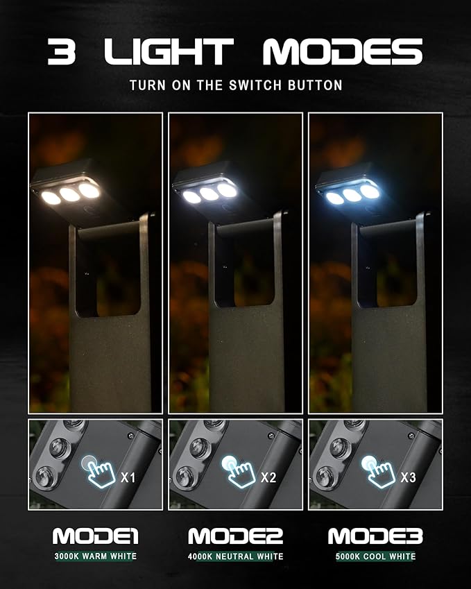 6 Pack Solar Pathway Lights Outdoor, 3 Color Temperature Path Lights Solar Powered, 360 Degree Adjustable, IP65 Weatherproof for Garden, Lawn & Driveway Decor, YL4079-6