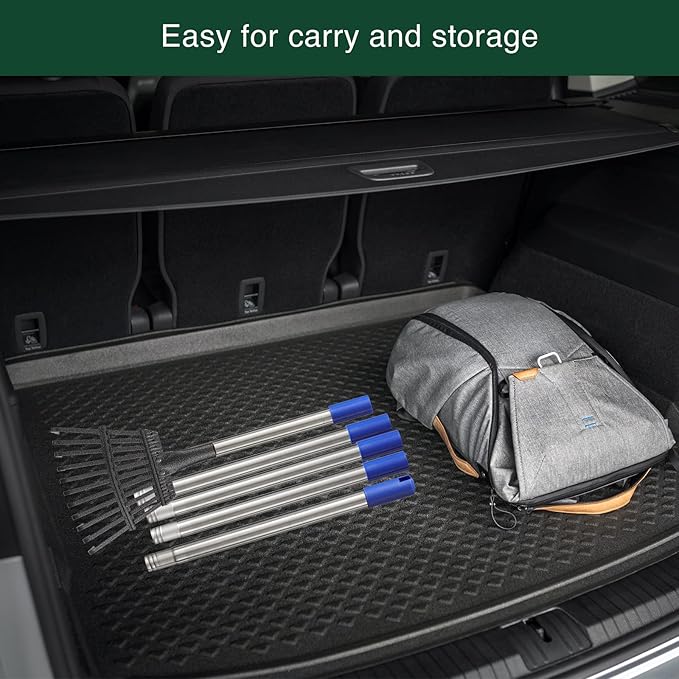 Leaf Rake for Leaves, 8" Wide Heavy Duty Metal Garden Rake 11 Tines, Adjustable Lawn Yard Shrub Kids Rake, 5.2ft