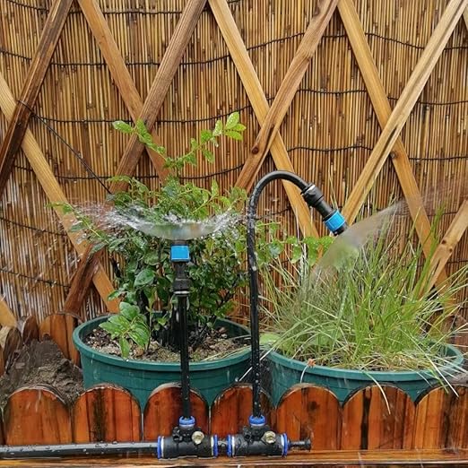 New Quick Connector Drip Irrigation Kits,Automatic Irrigation System with Replaceable 360-degree Bending Dropper,Fan Blue Nozzle for Watering System for Garden Plant Lawn Patio.(Turbine Insertion)