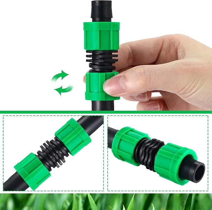 12 Pieces Drip Irrigation Coupling, 5/8 Inch Universal Connector Drip Tubing Fittings, Compatible with Most 16-17 mm Tubing or Sprinkler Systems(Green)