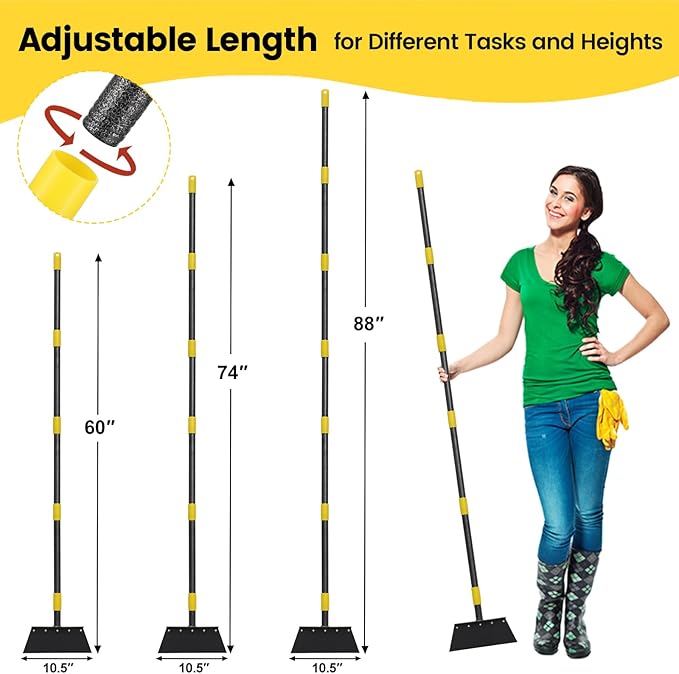 Garden Cleaning Shovel, Multifunctional Flat Shovel Floor Scraper Manual Weeder, 60" Long Handle Ice Chopper Snow Shovel Spade, Heavy Duty Garden Tool for Lawn Edging, Scraping, Ice Removal