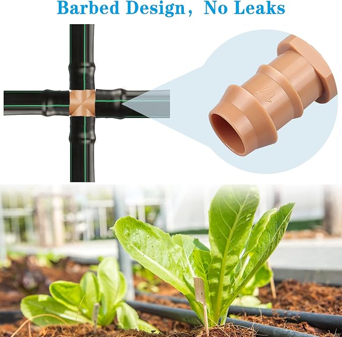 Drip Irrigation Parts Cross Connector, 12 Pack Drip Irrigation Four Way Line Connector Fittings Fits for 1/2" inch Drip Tubing Barbed Irrigation Fittings for Patio Lawn Garden